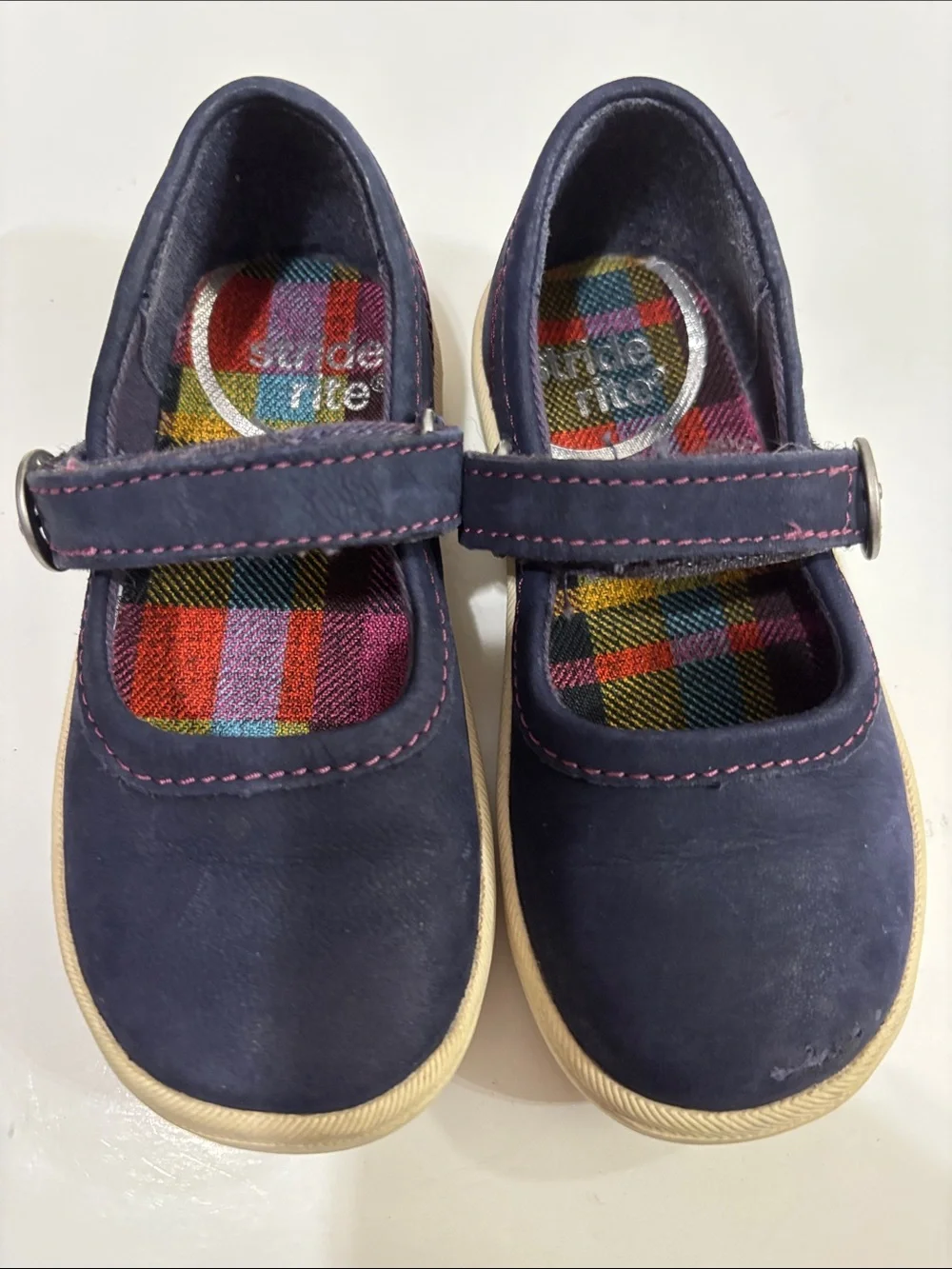 Stride Rite Navy Mary Jane Shoes with Plaid Insole